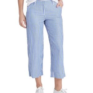 Vineyard Vines Blue/White Striped Cropped Wide-Leg Pants Cotton/ Linen blend